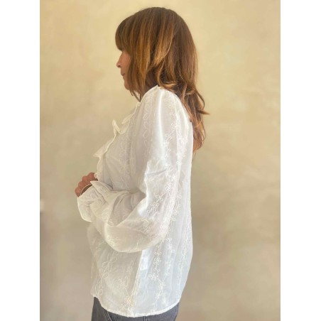 Blouse ivoire col jabot dentelle