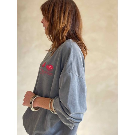 Sweat cerises gris chiné