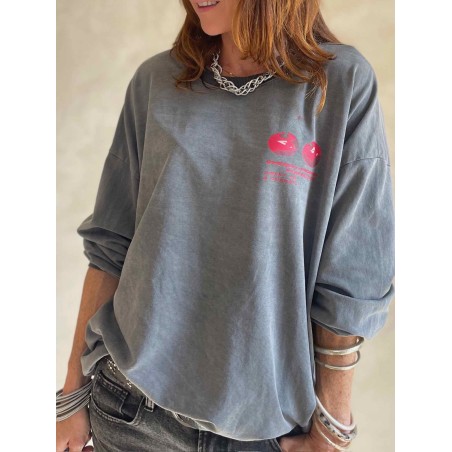 Sweat cerises gris chiné