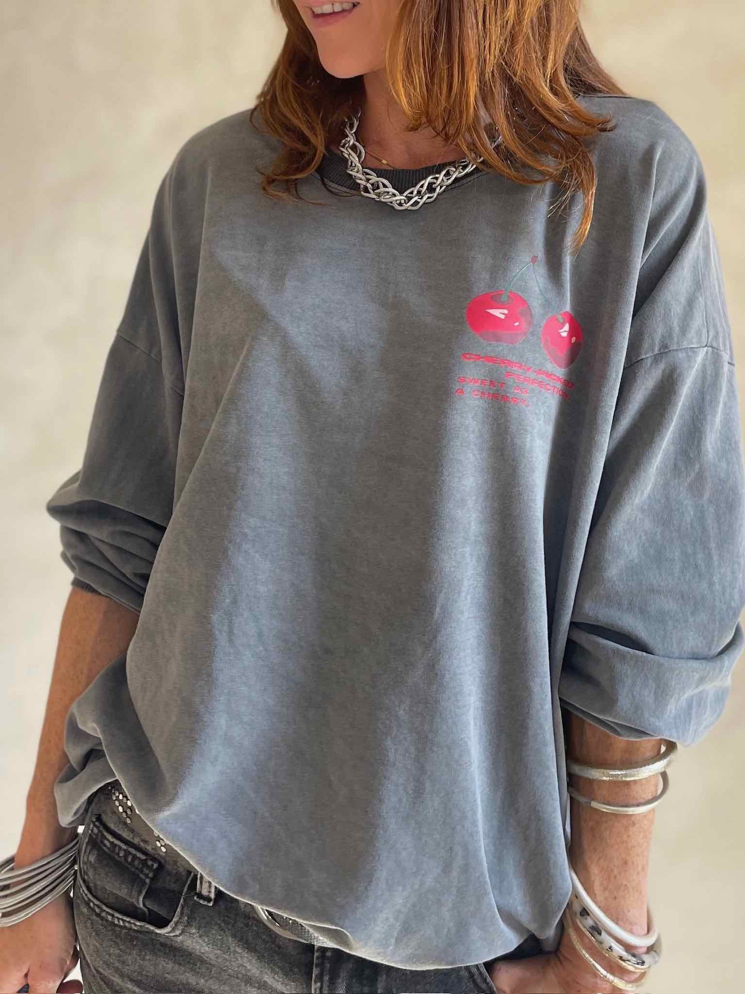 Sweat cerises gris chiné