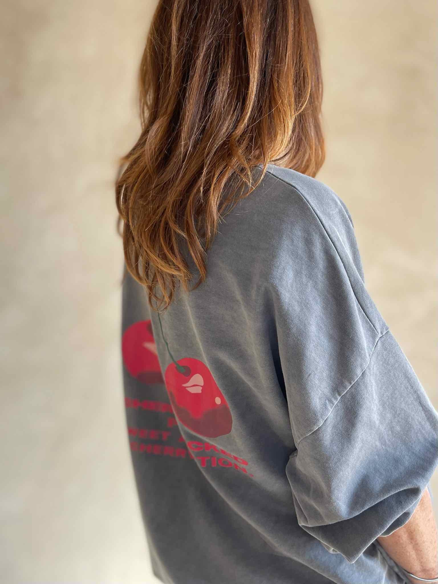 Sweat cerises gris chiné