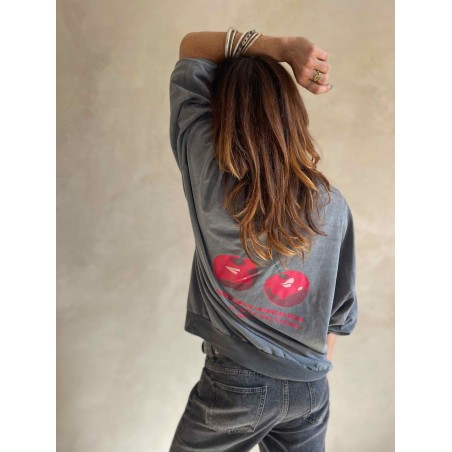 Sweat cerises gris chiné