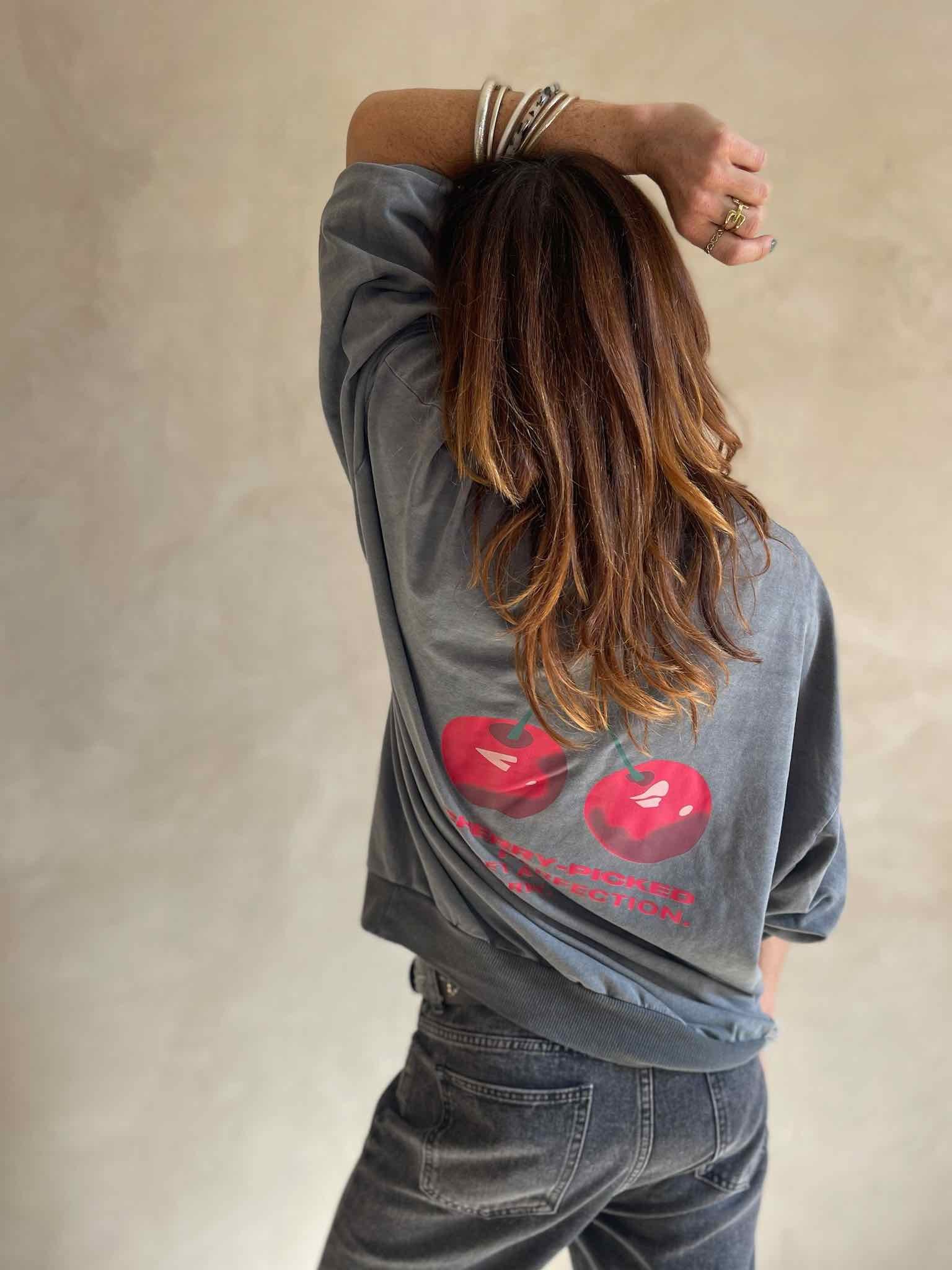 Sweat cerises gris chiné