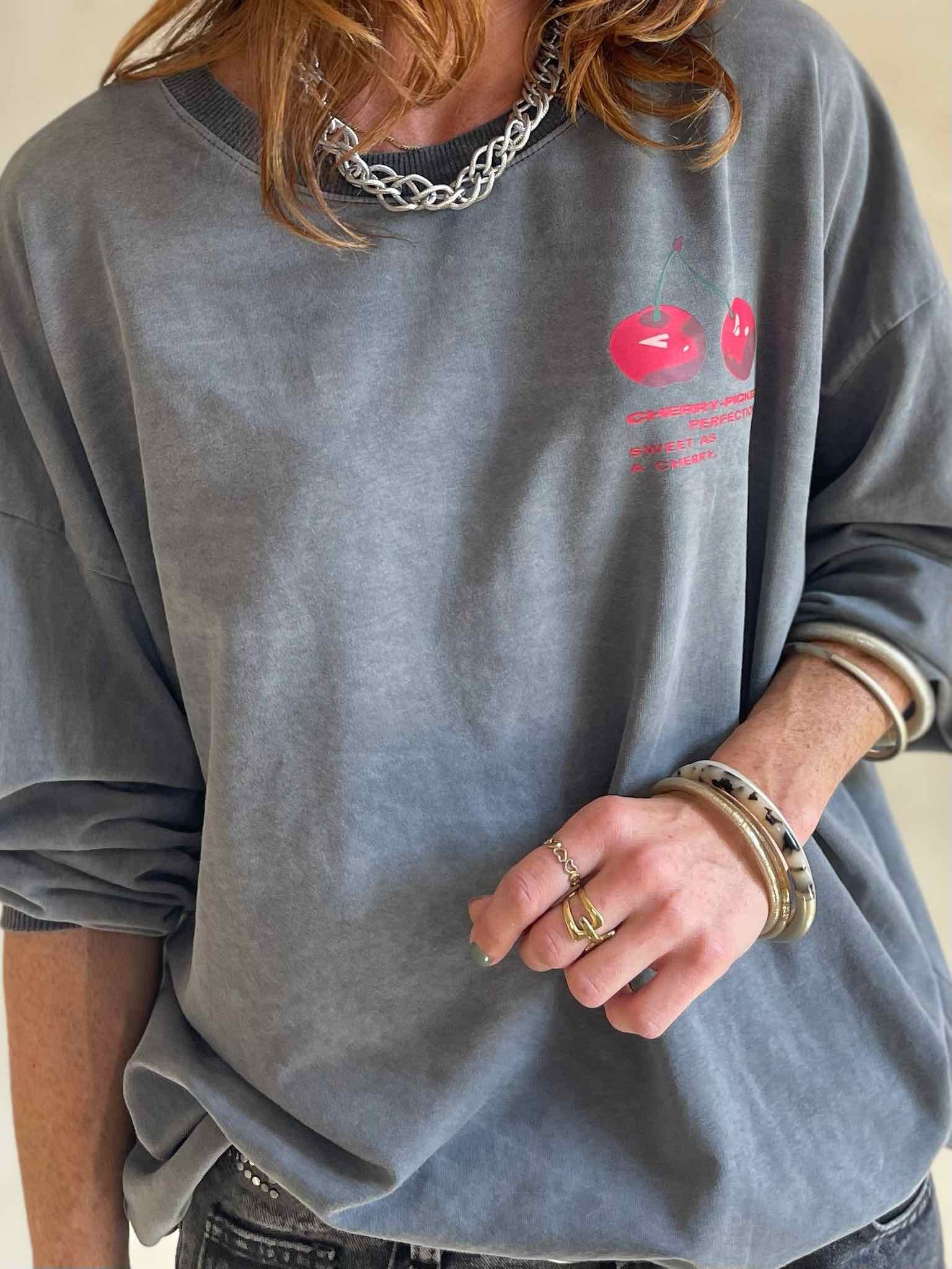 Sweat cerises gris chiné