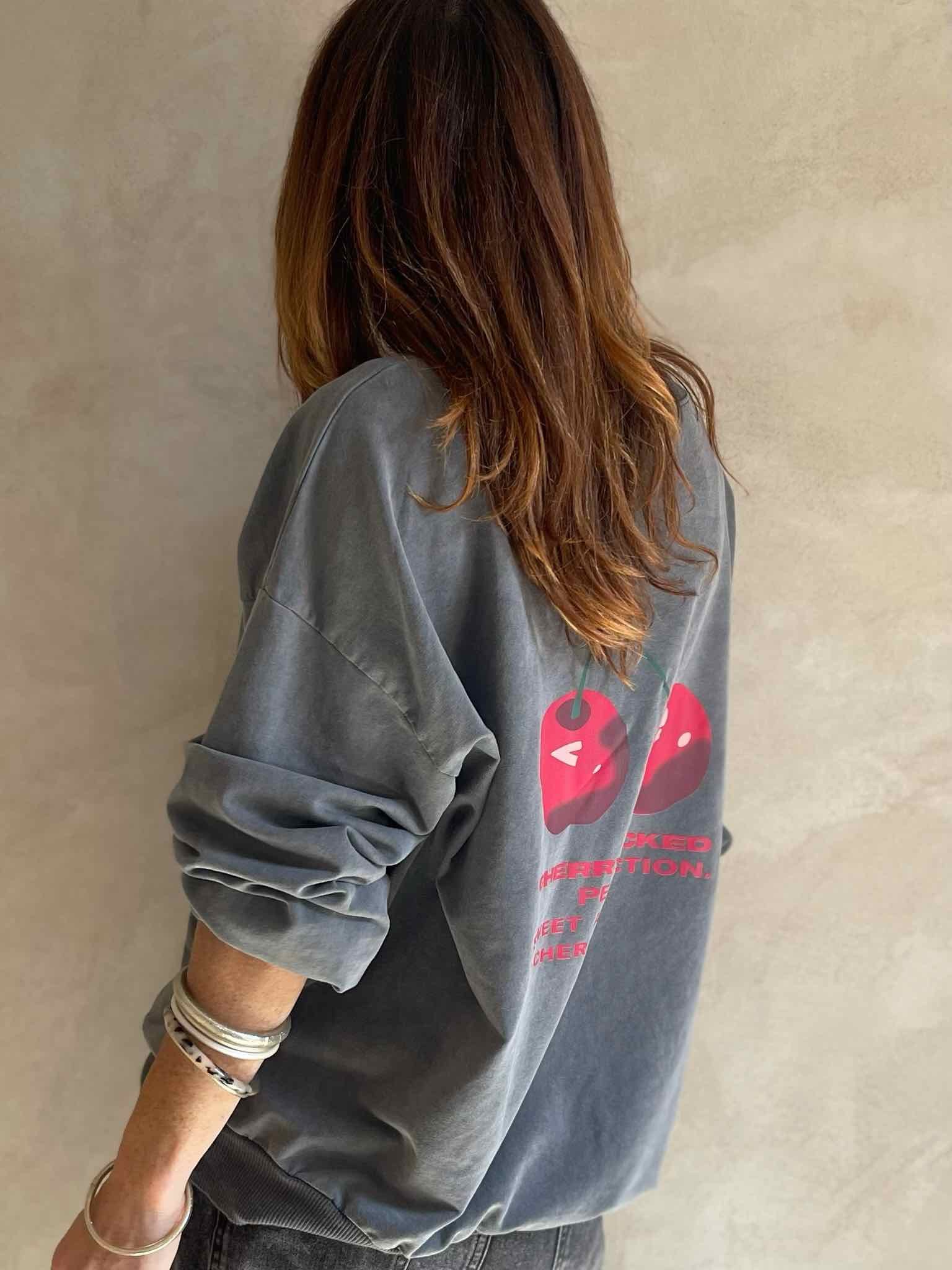 Sweat cerises gris chiné