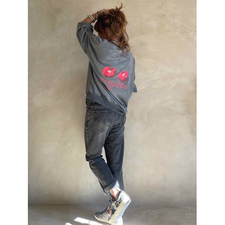 Sweat cerises gris chiné