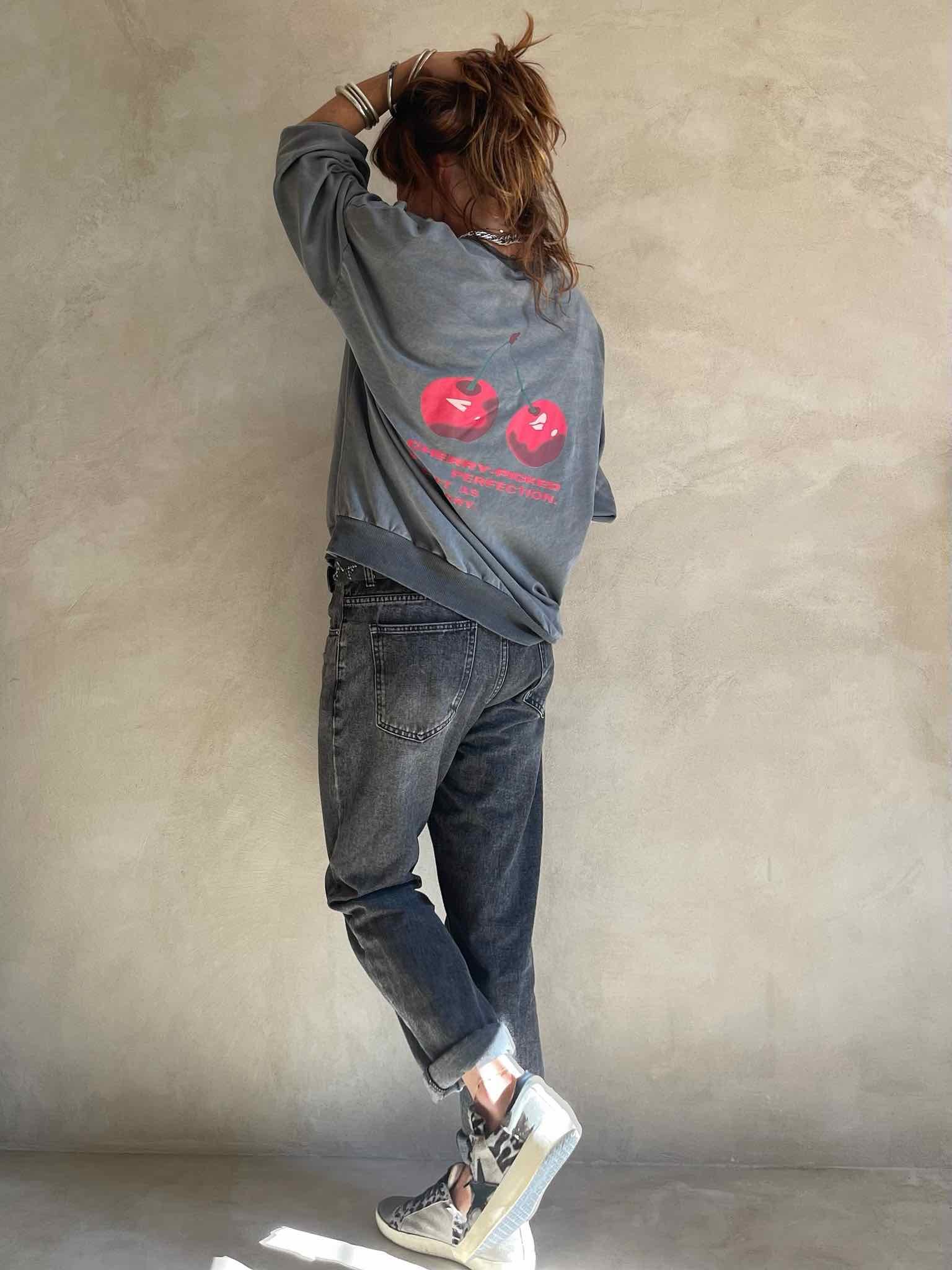 Sweat cerises gris chiné