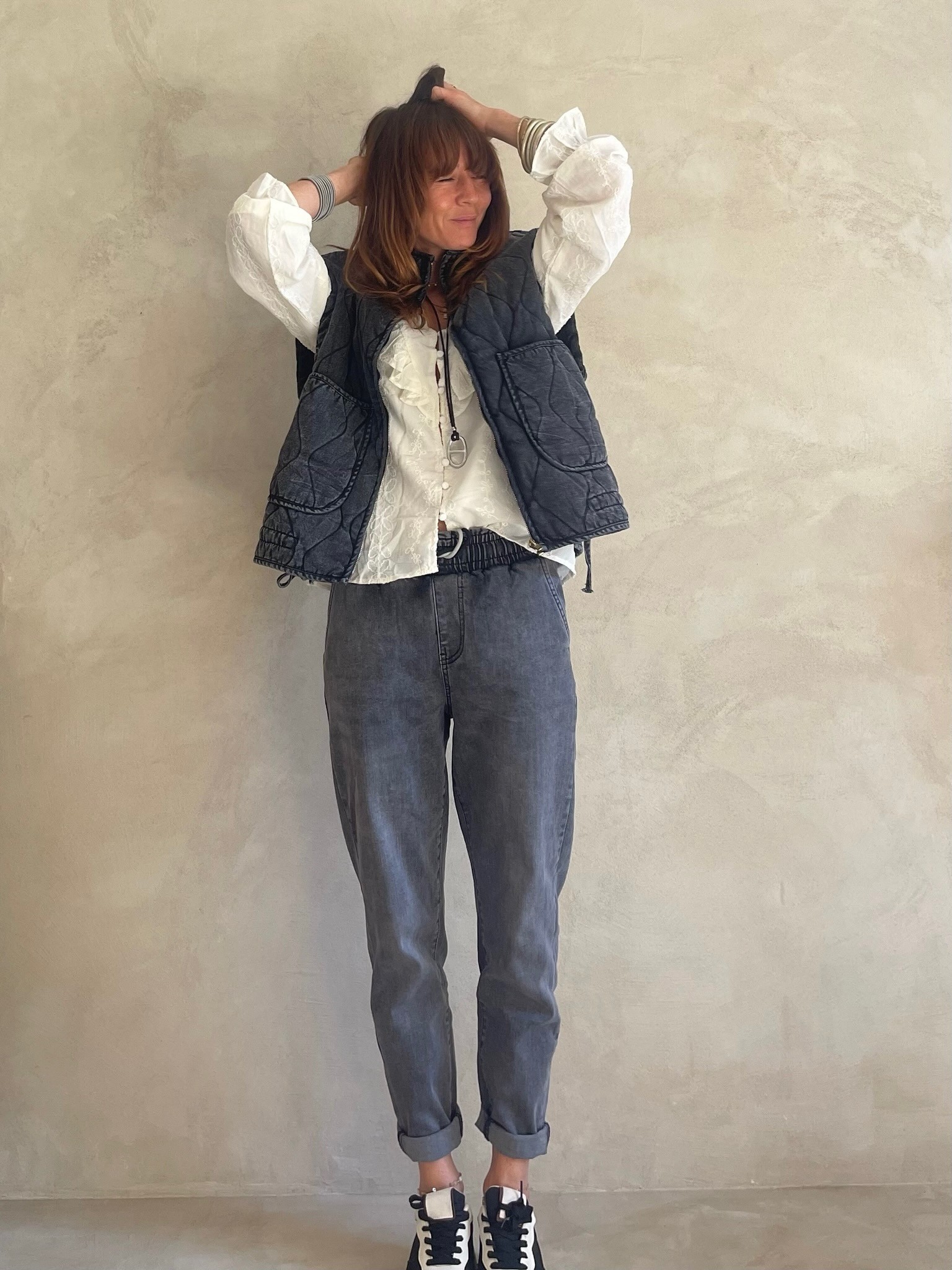 Pantalon carotte gris chiné