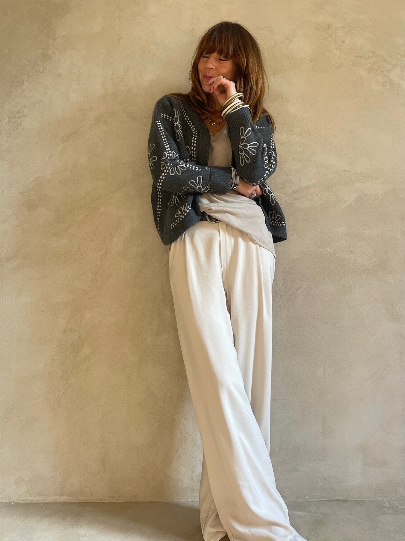 Pantalon flare beige