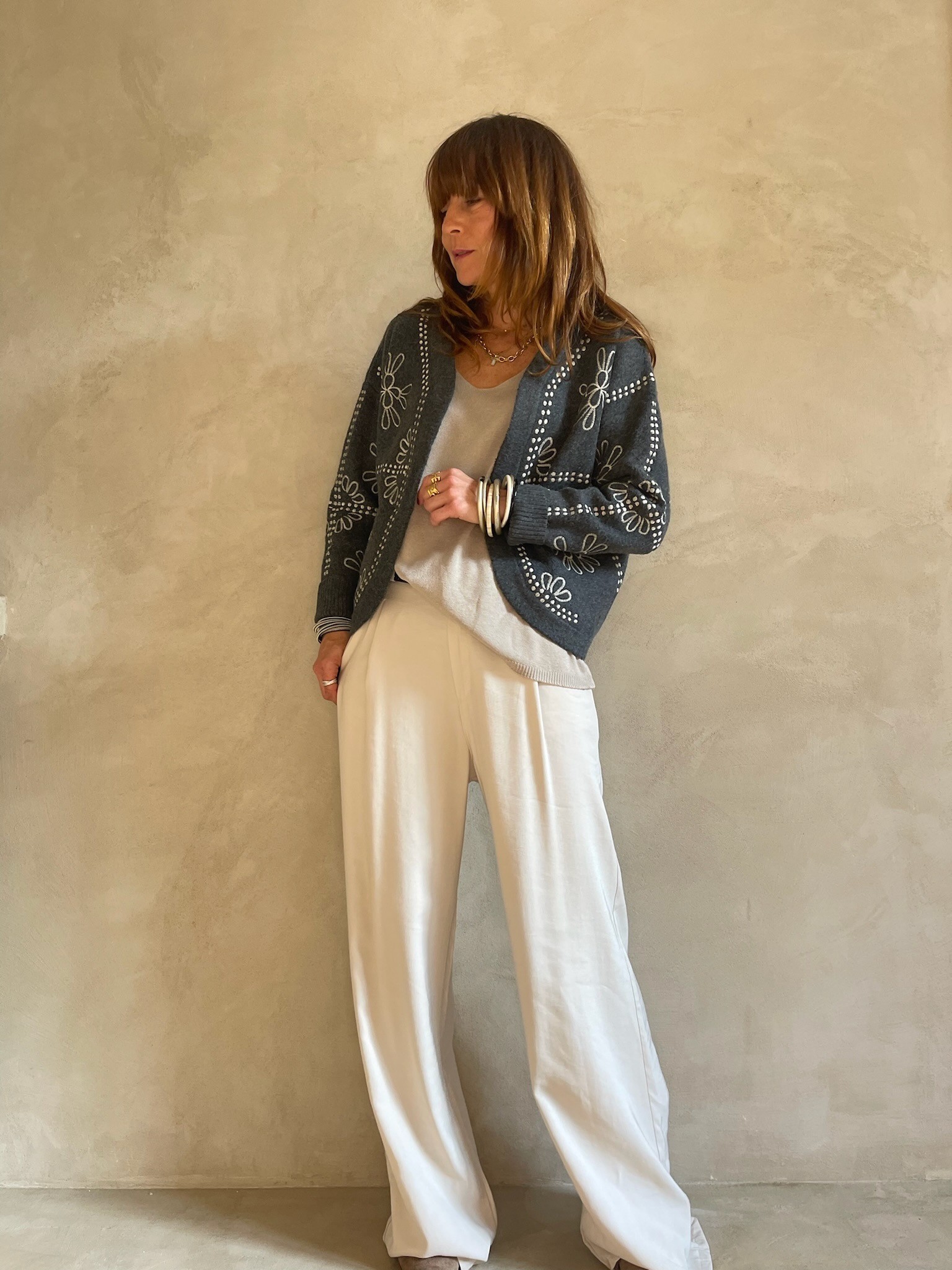 Pantalon flare beige