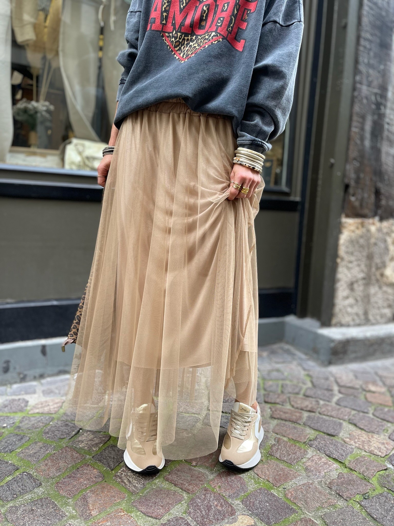 Jupe tulle camel