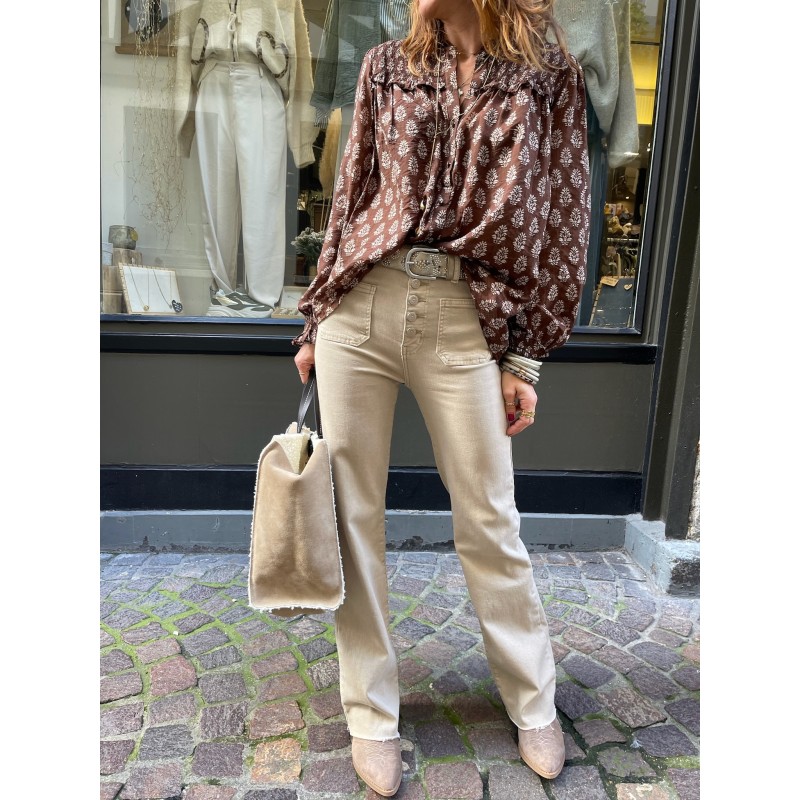 Jean flare poches beige