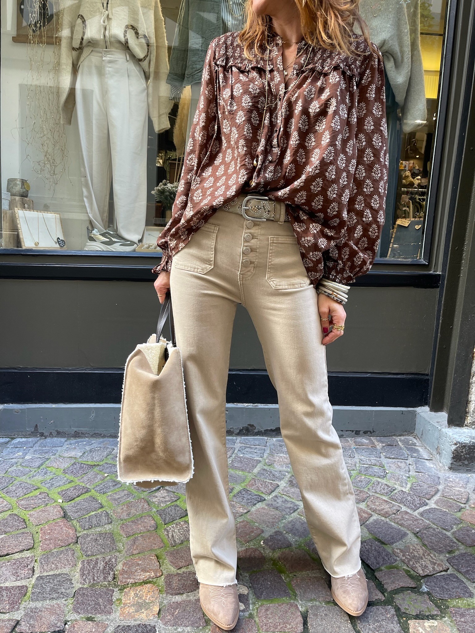 Jean flare poches beige