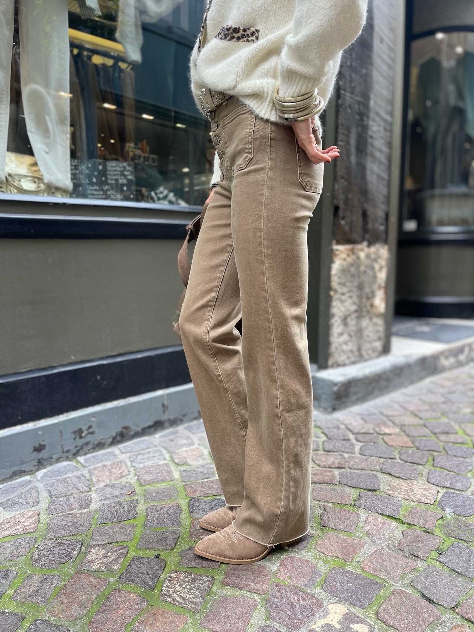 Jean flare poches camel