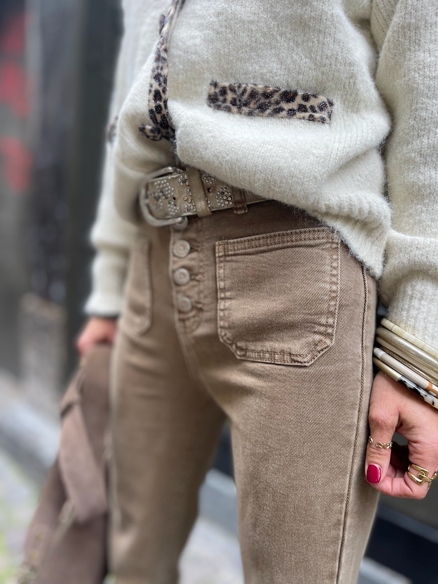 Jean flare poches camel