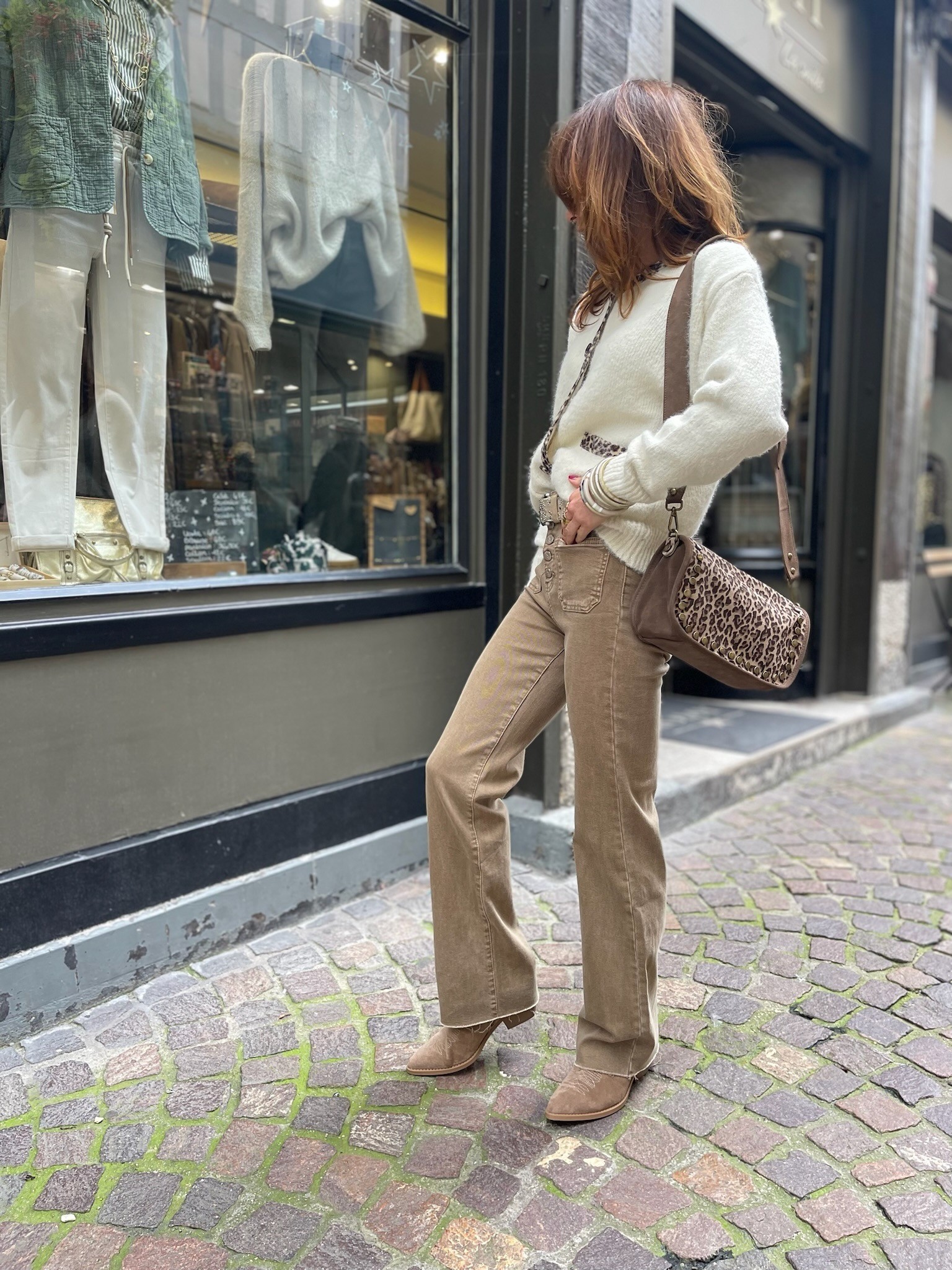 Jean flare poches camel