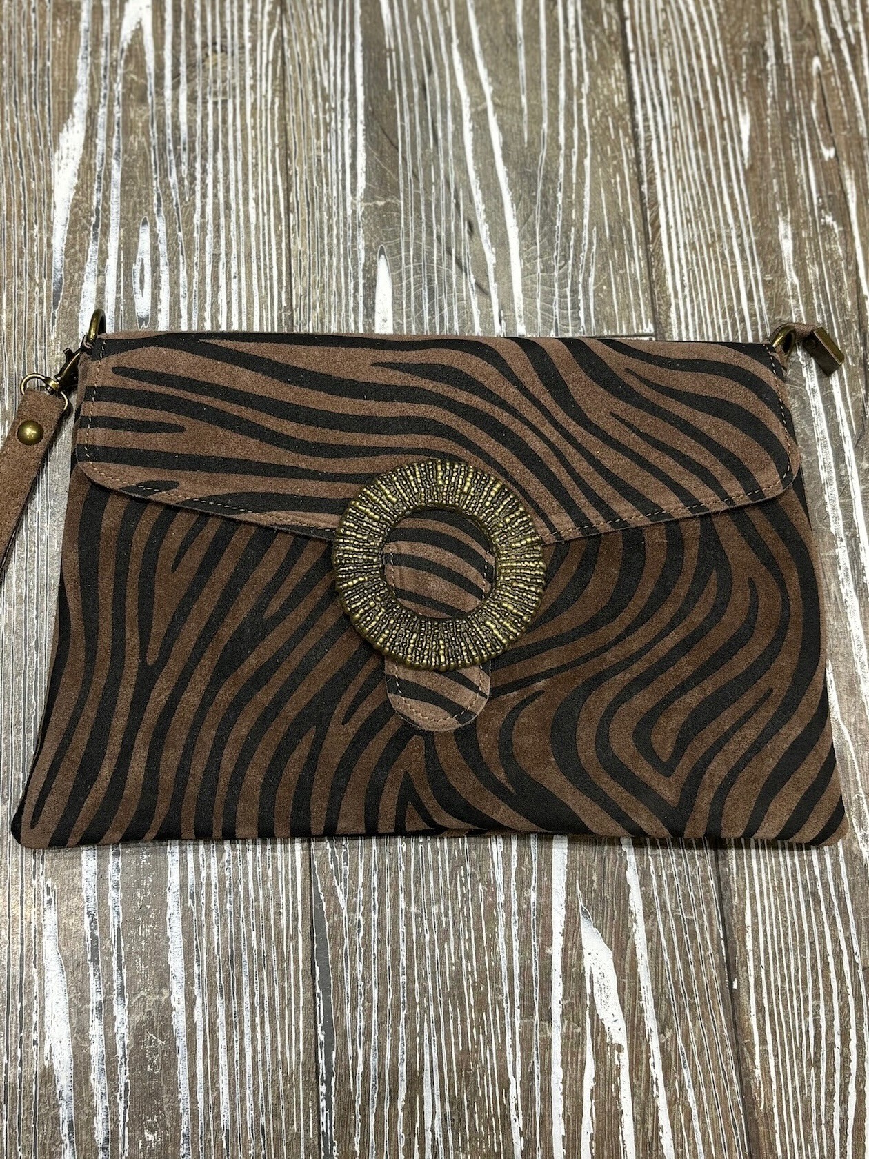 Pochette zèbre camel