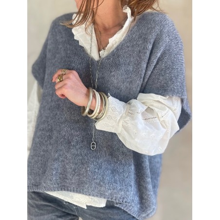 Pull manches courtes gris