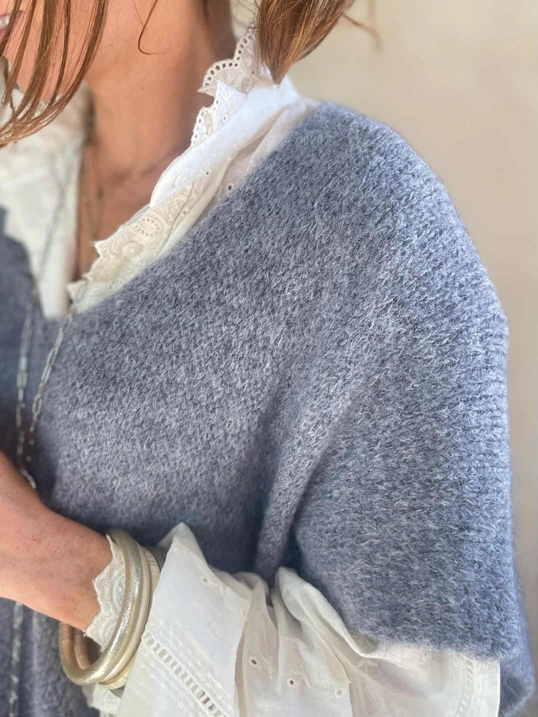 Pull manches courtes gris