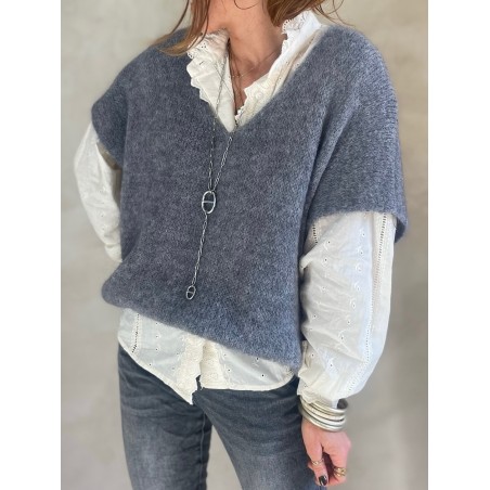 Pull manches courtes gris