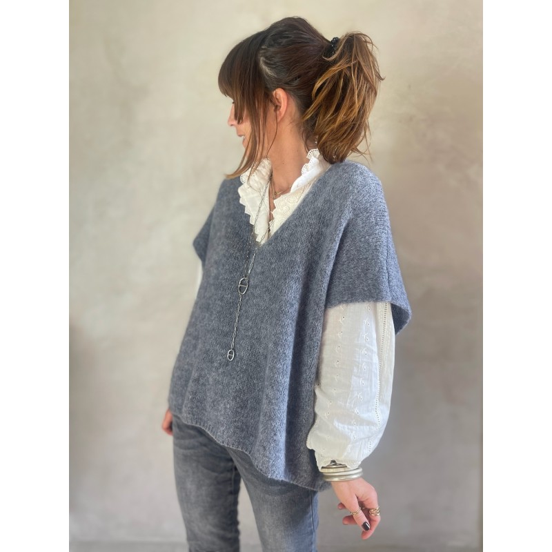 Pull manches courtes gris