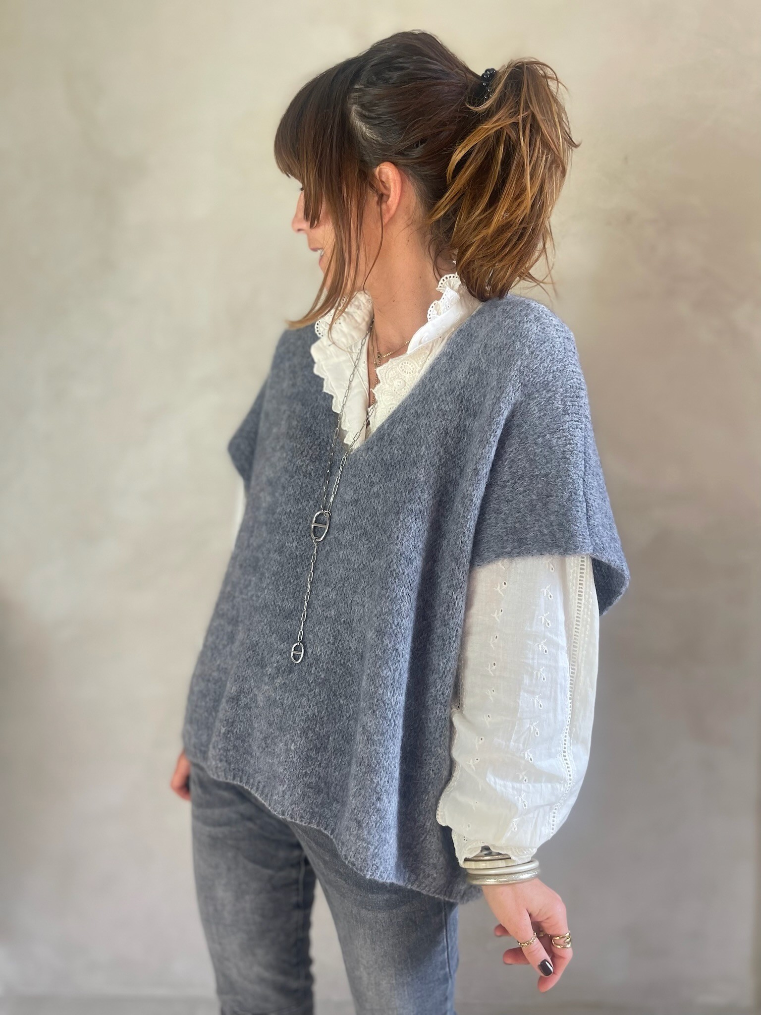 Pull manches courtes gris