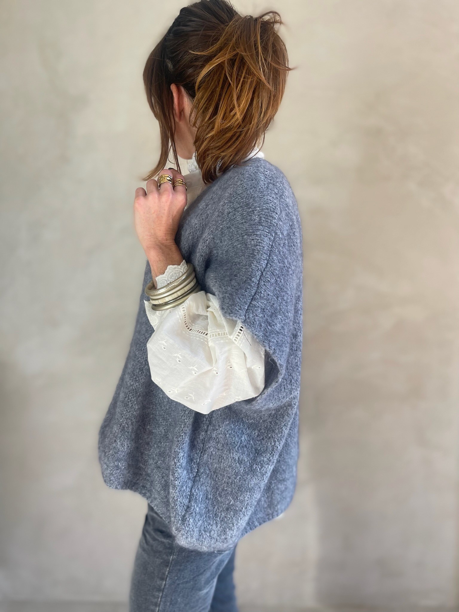 Pull manches courtes gris