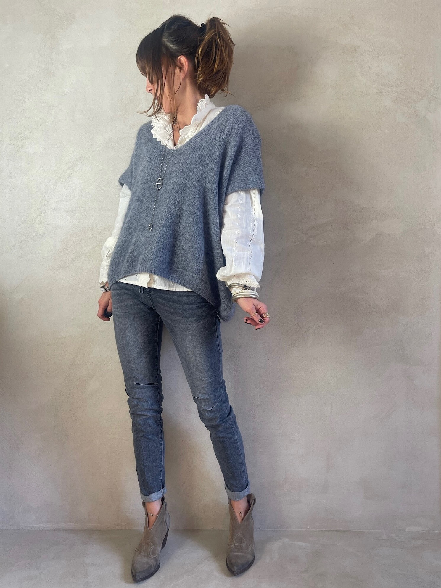 Pull manches courtes gris