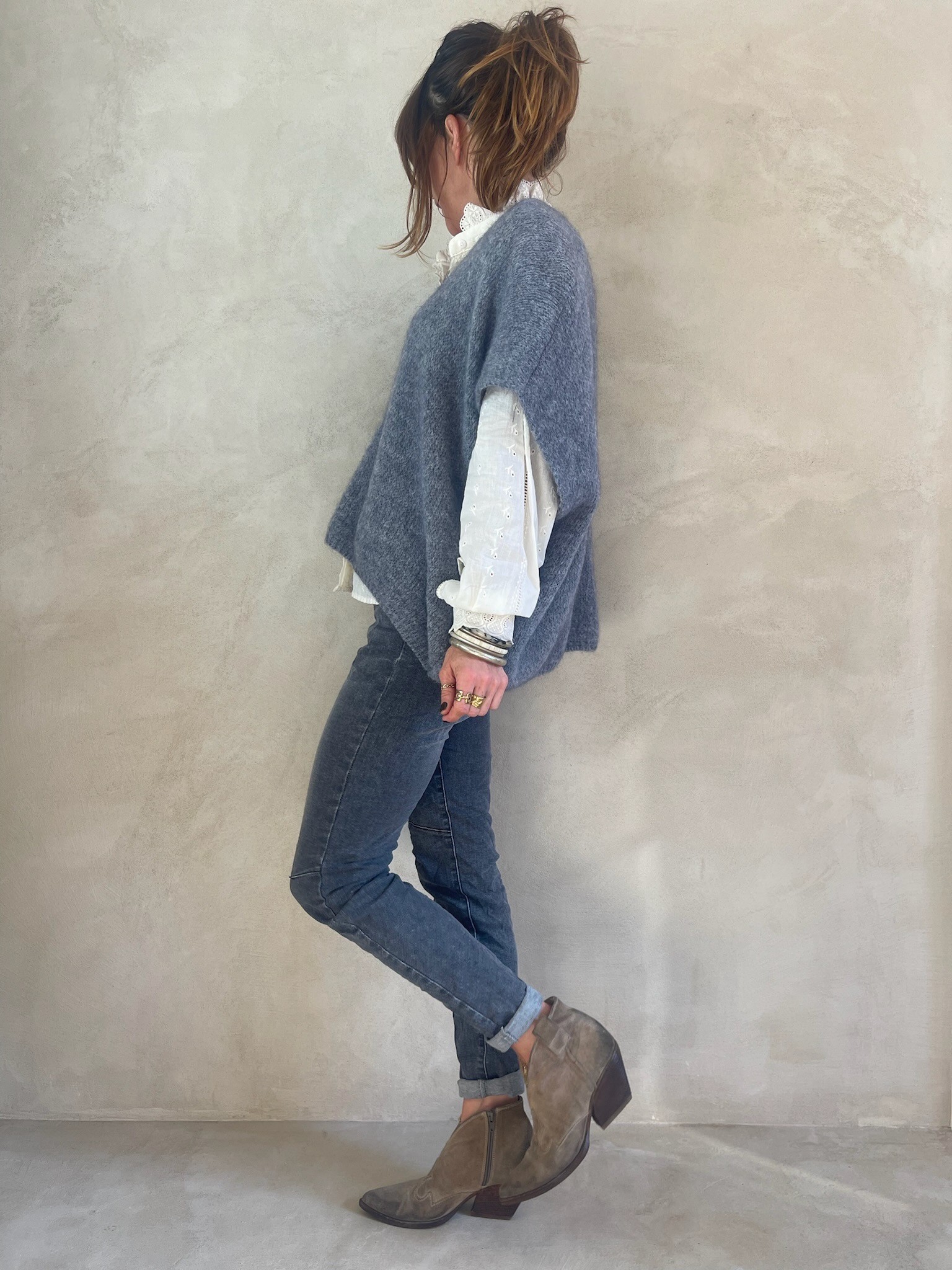 Pull manches courtes gris