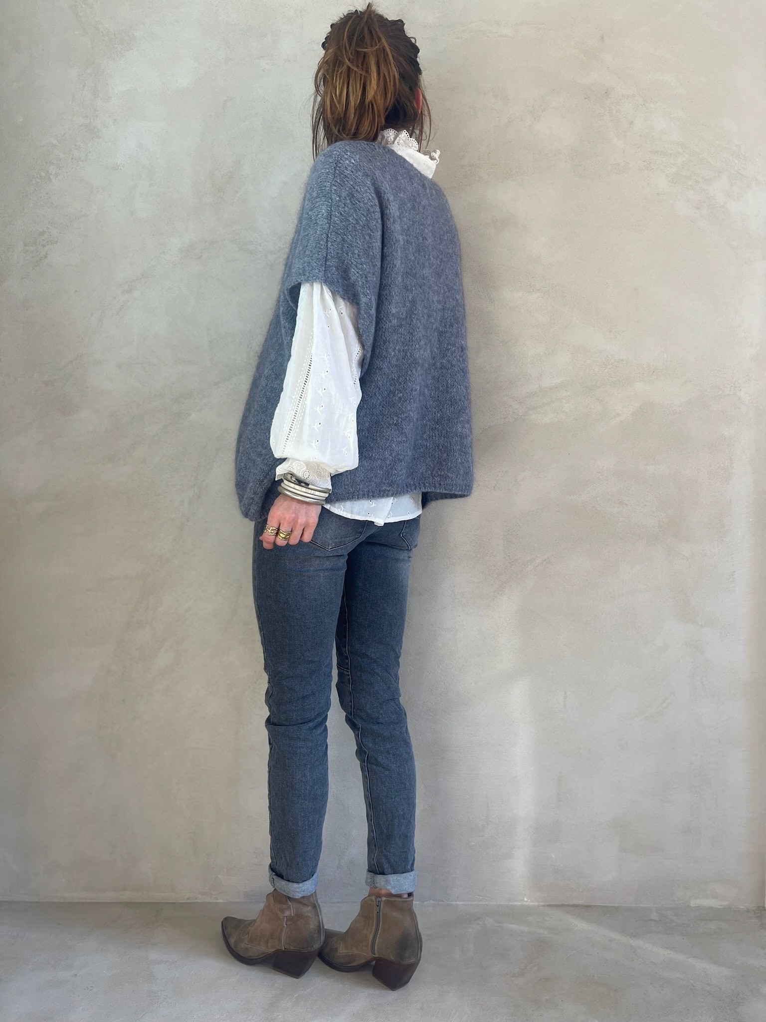 Pull manches courtes gris