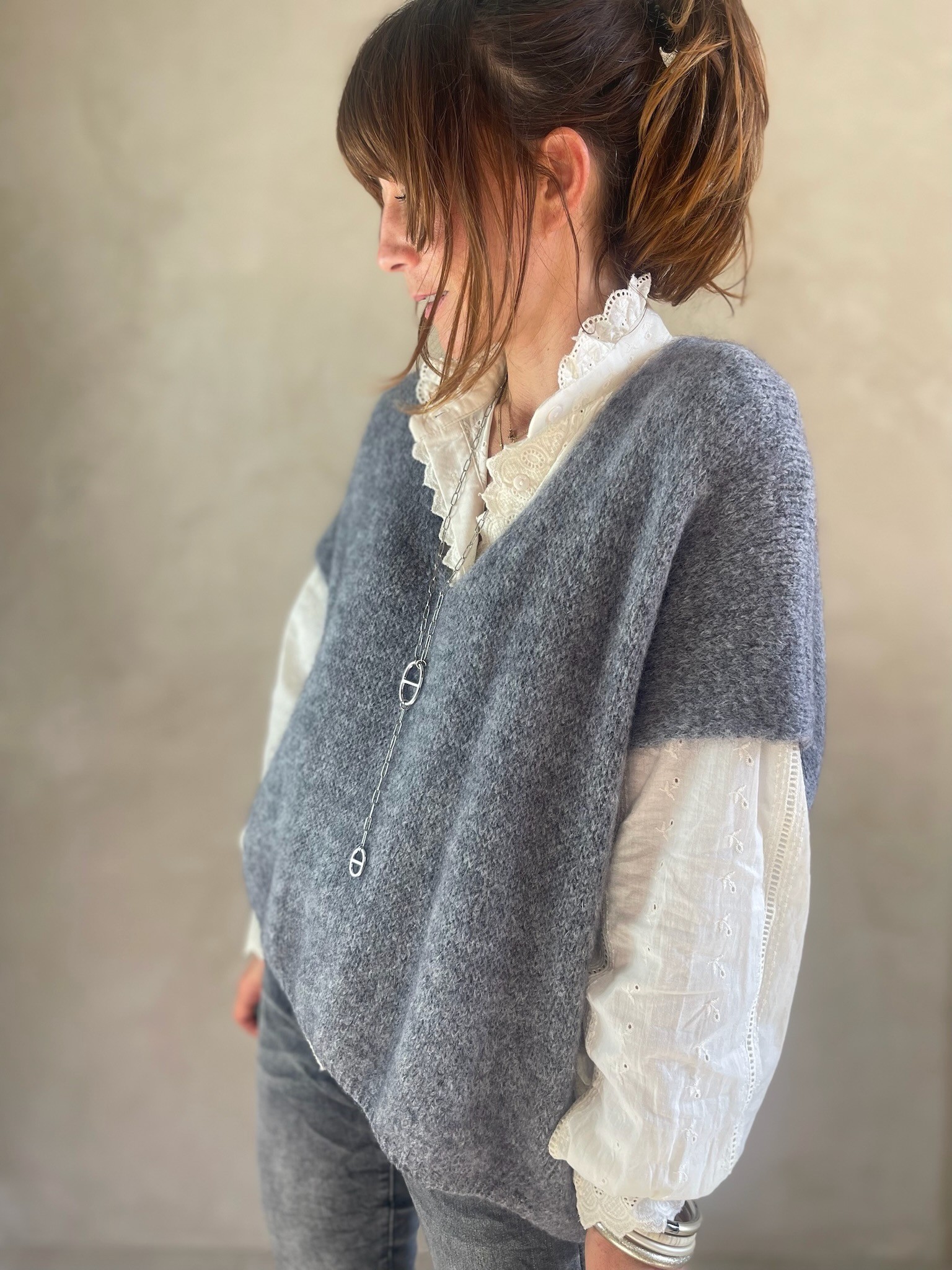 Pull manches courtes gris