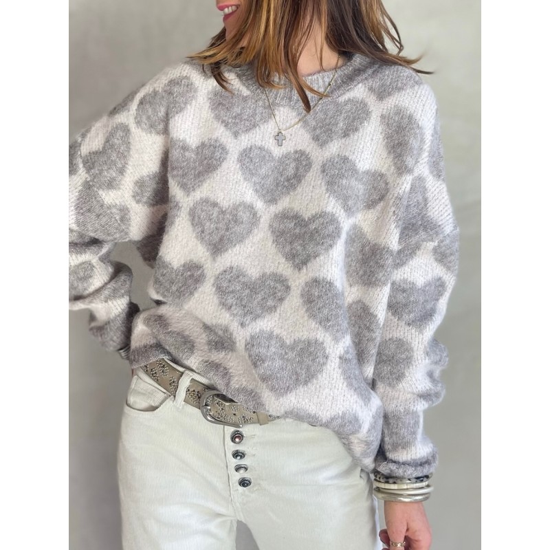 Pull coeurs taupe