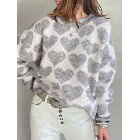 Pull coeurs taupe