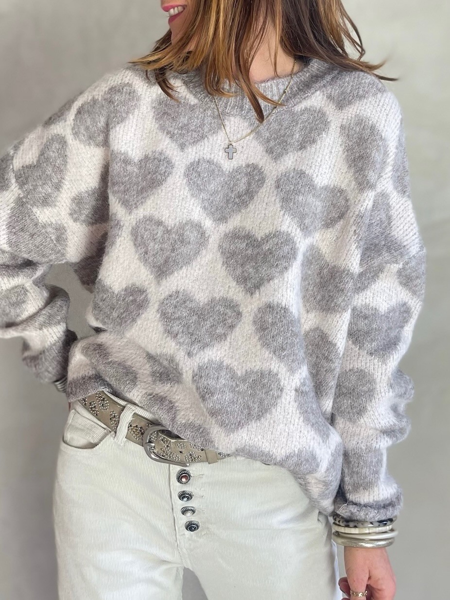 Pull coeurs taupe