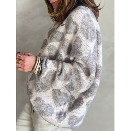 Pull coeurs taupe