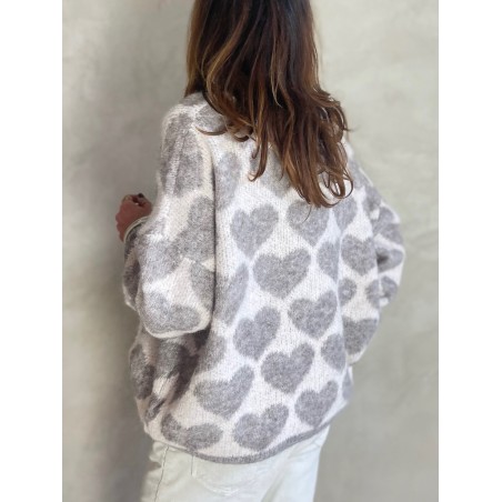 Pull coeurs taupe