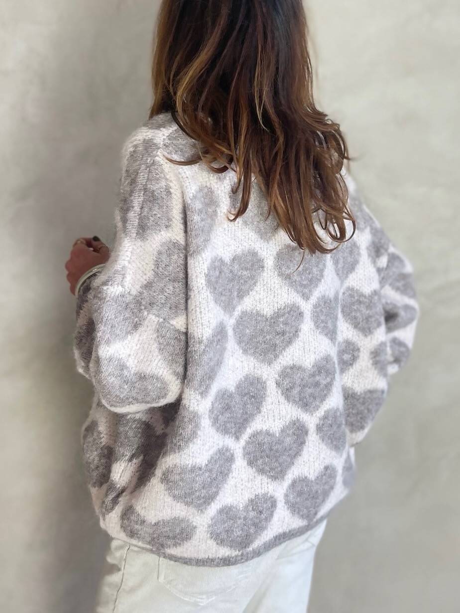 Pull coeurs taupe