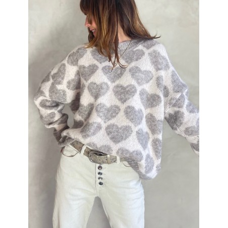 Pull coeurs taupe