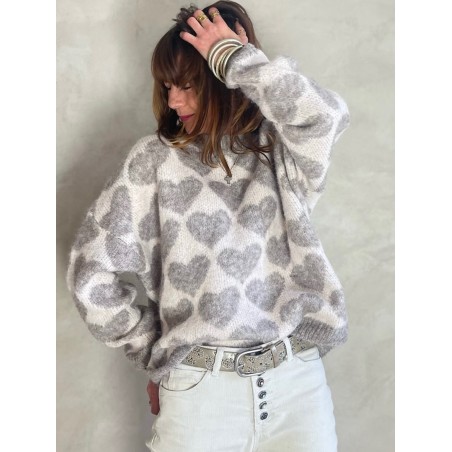 Pull coeurs taupe