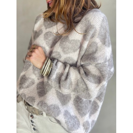 Pull coeurs taupe