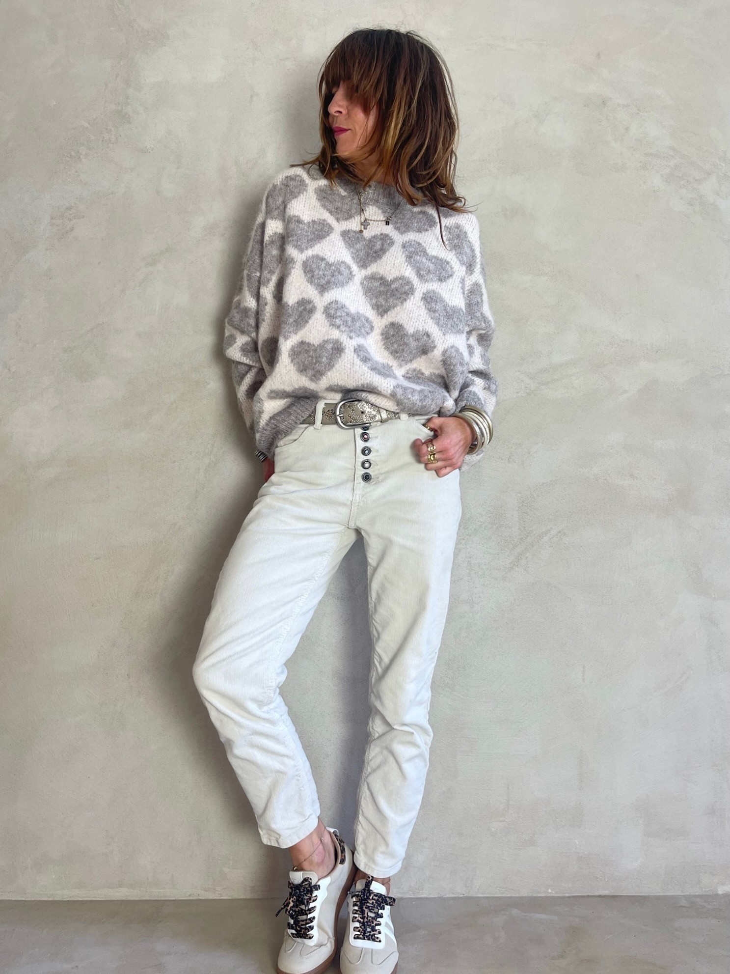 Pull coeurs taupe