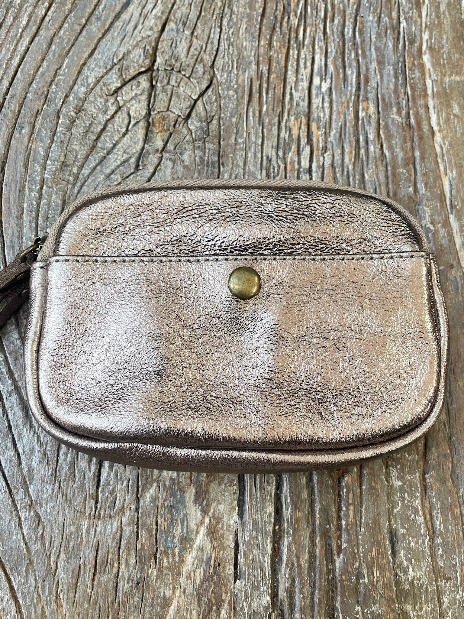 Pochette double zip bronze