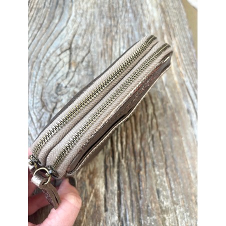 Pochette double zip bronze