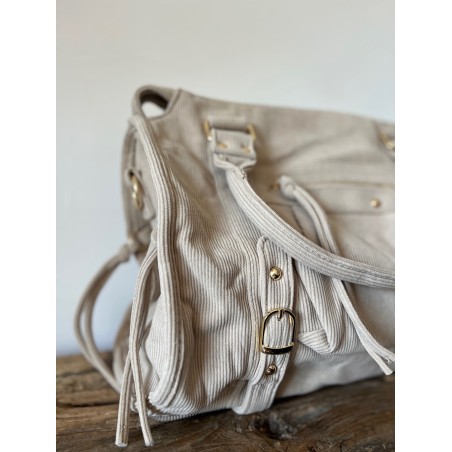 Sac hobo côtelé beige