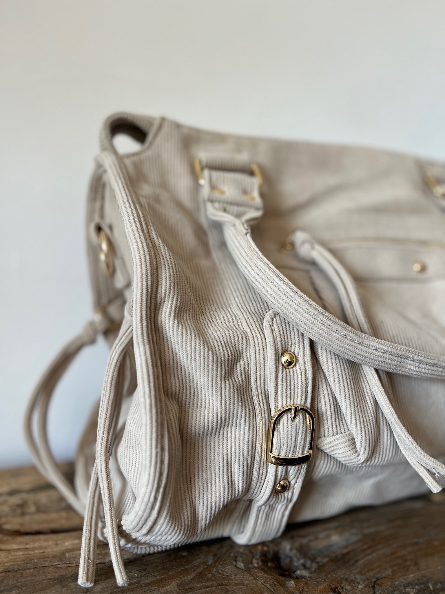 Sac hobo côtelé beige