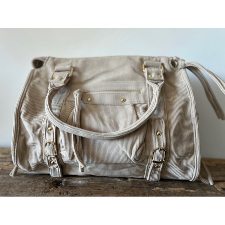 Sac hobo côtelé beige