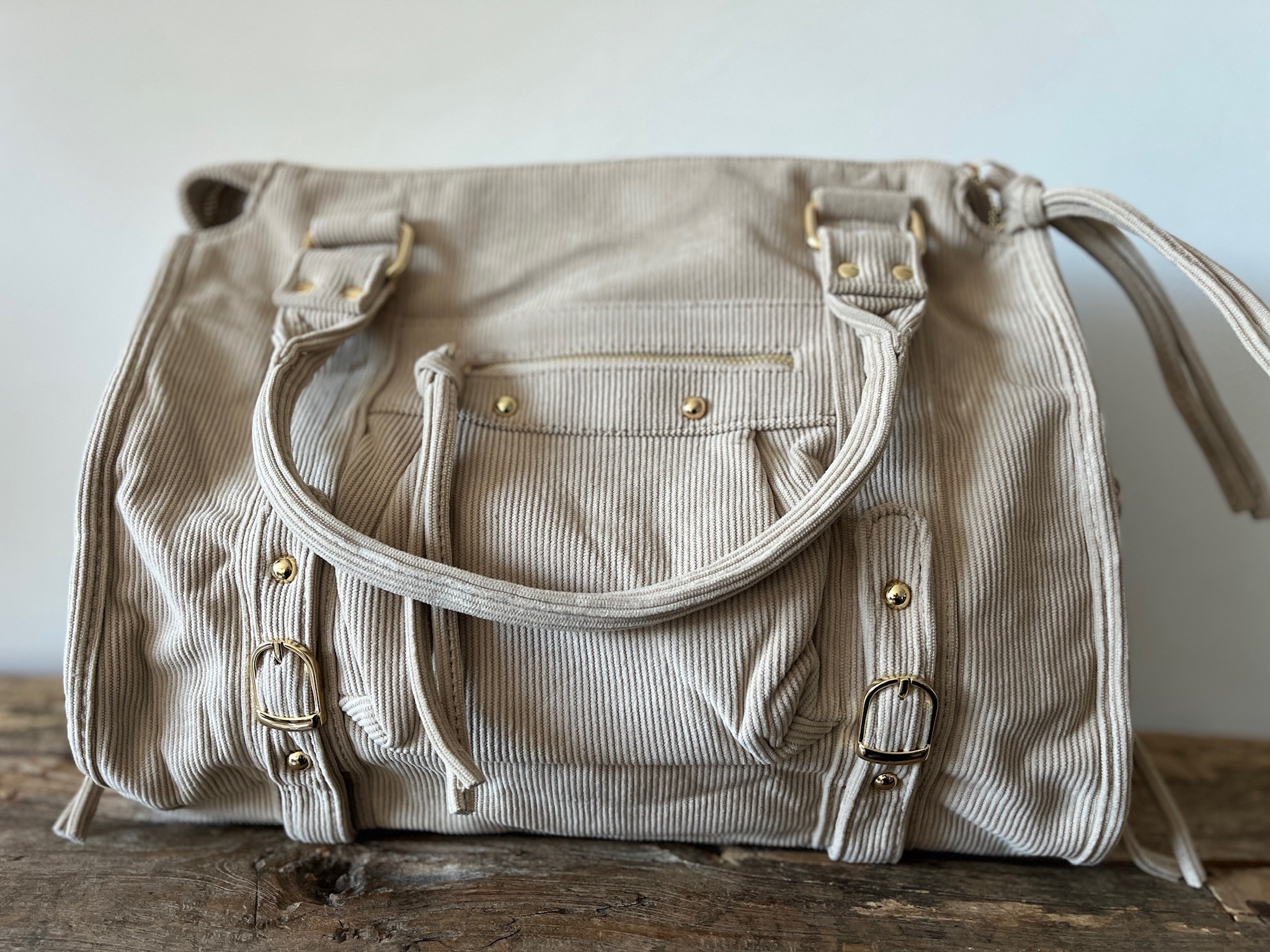 Sac hobo côtelé beige