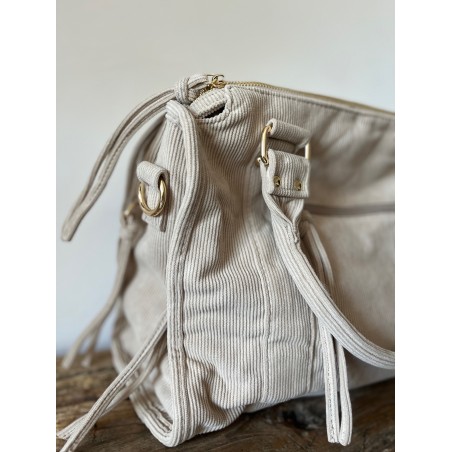 Sac hobo côtelé beige