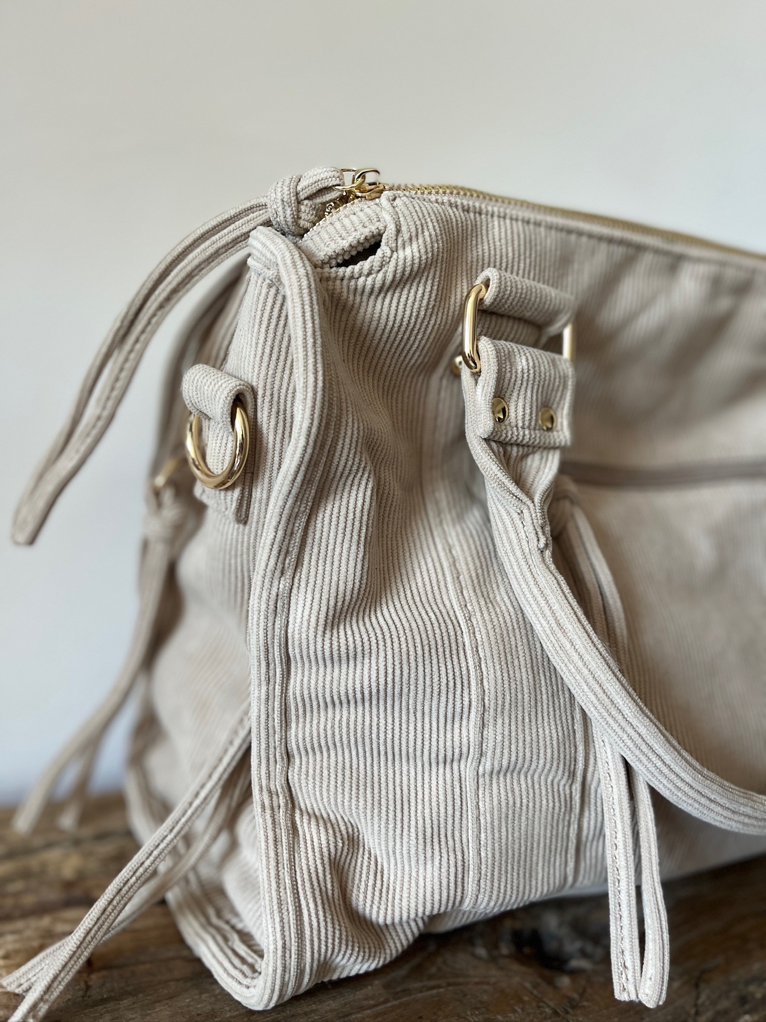 Sac hobo côtelé beige