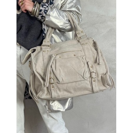 Sac hobo côtelé beige